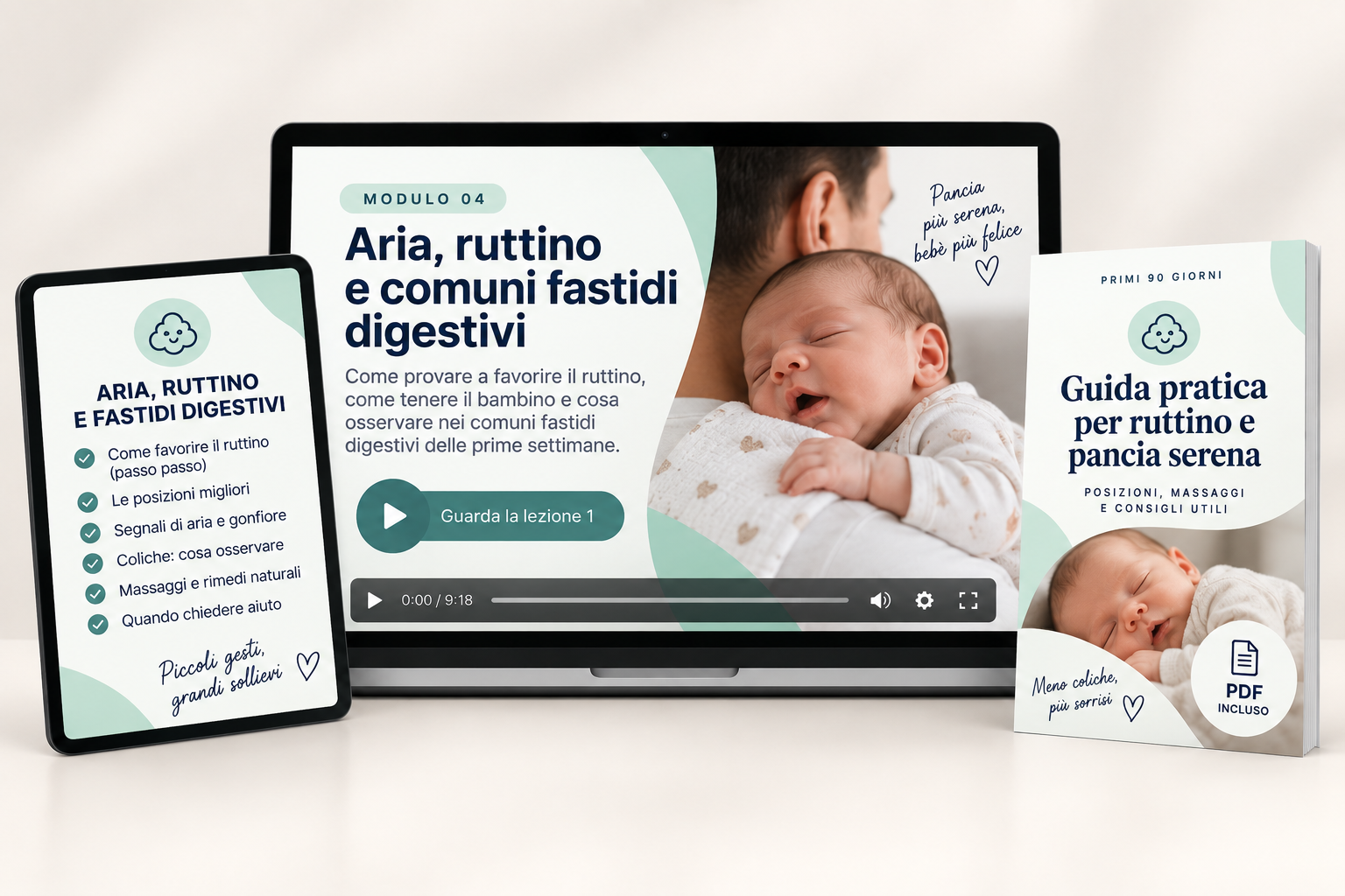 Mockup del corso Aria, ruttino e fastidi comuni